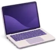 A cream laptop with a purple screen